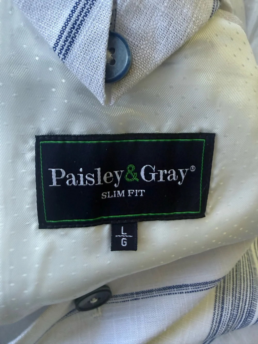 Paisley & Gray linen blend White Blazer with Blue Pinstripes - Picture 13 of 14